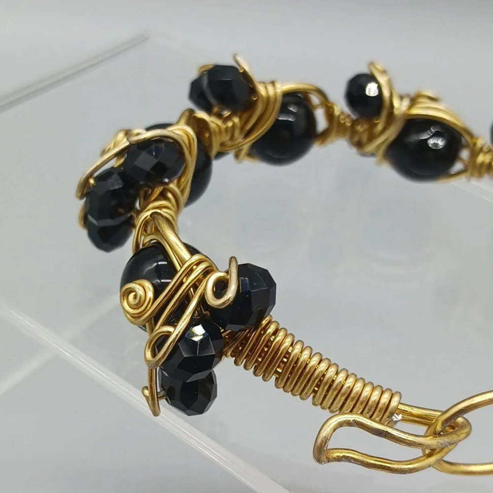 STYLISH & GORGEOUS HANDMADE wire-wrapped bracelet featuring black onyx beads SET